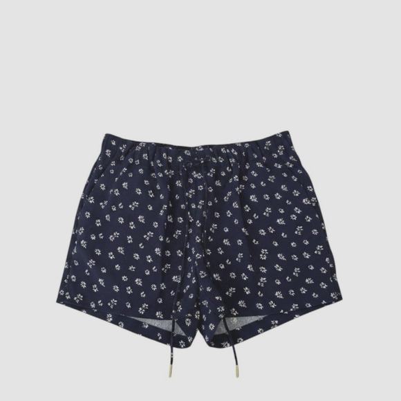 Michael Kors Pants - Michael Kors Navy Blue Floral Daisy Drawstring Shorts Side Zip Pocket Size 2